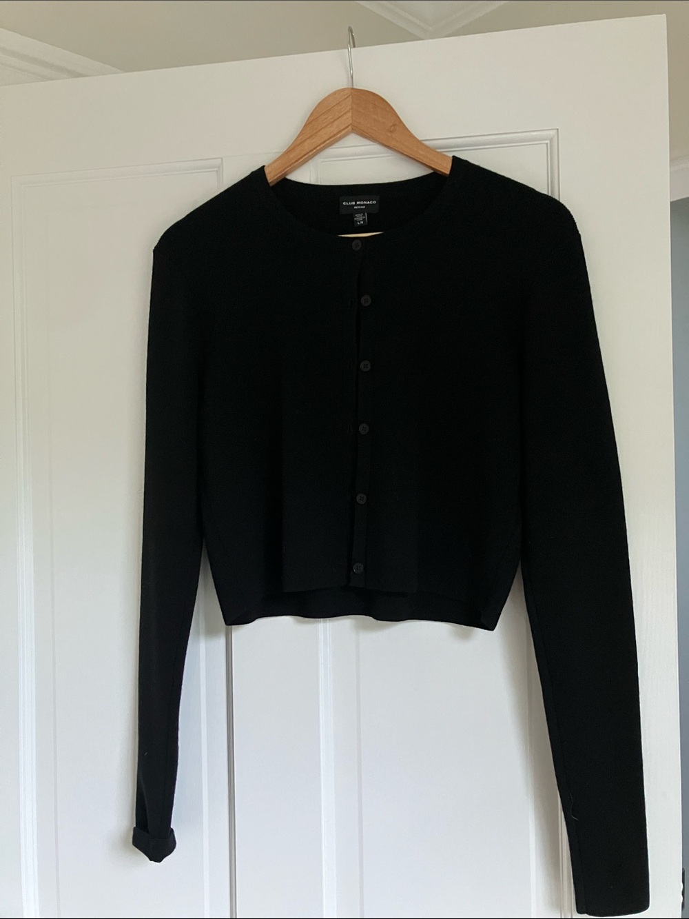 Club Monaco Black Cropped Crewneck Cardigan